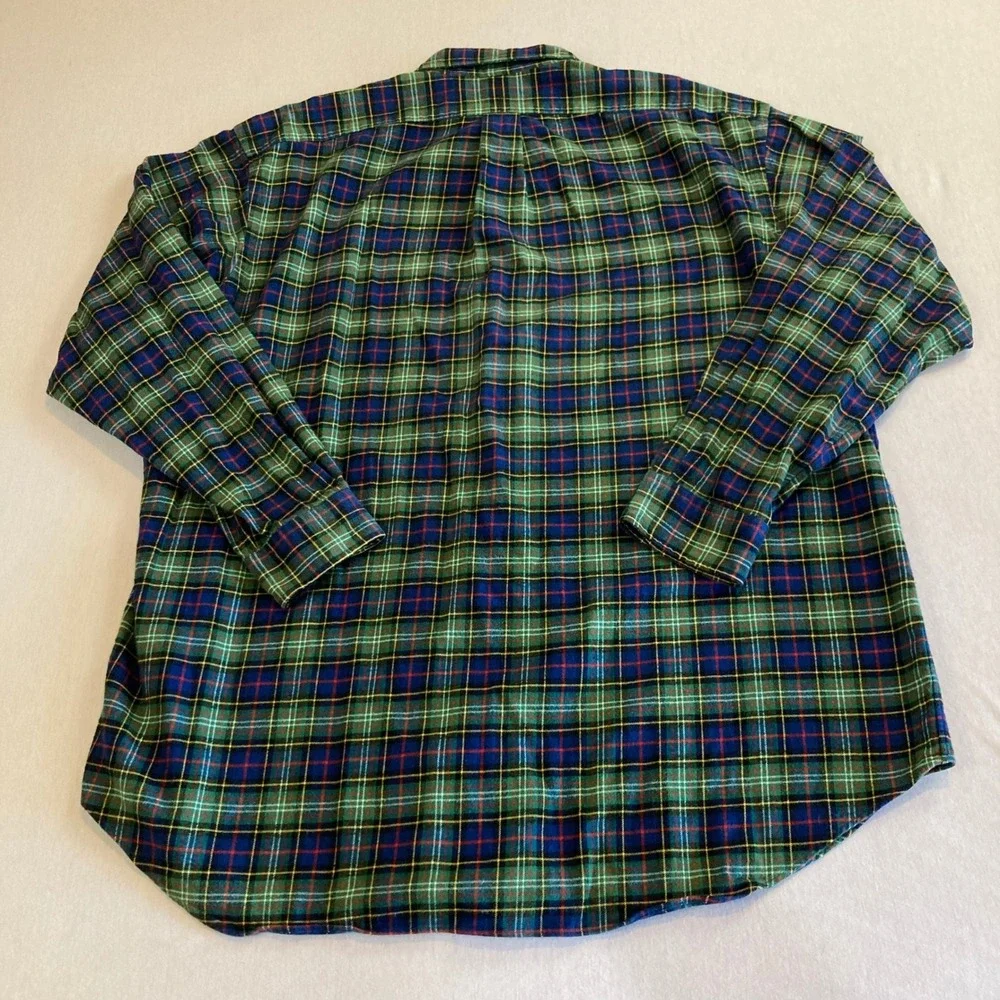 VTG Polo Ralph Lauren Blake Shirt Mens XL Green Blue Tartan Plaid Flannel Cotton